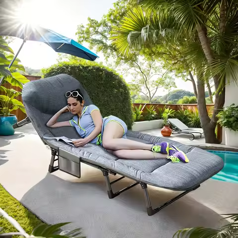 Patio Party Resting Folding Camping Bed, 170 Cm Adjustable Folding Deck Chair, Perfect for Travel Beach Camping Adventures