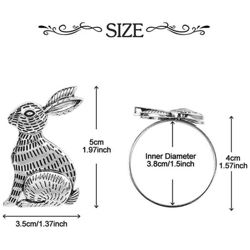 부활절 토끼 냅킨 반지 홀더, 금속 테이블 장식, 부활절 파티, 연회, 저녁 식사, 12 개