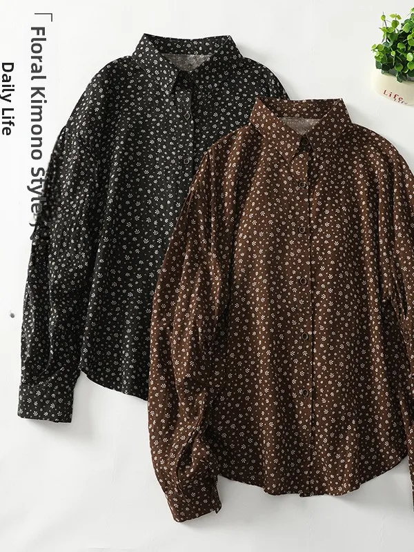 Retro Floral algodón Casual suelto largo Sve mujer irt talla grande Faionable otoño 2025 para pera cuerpo recto pes