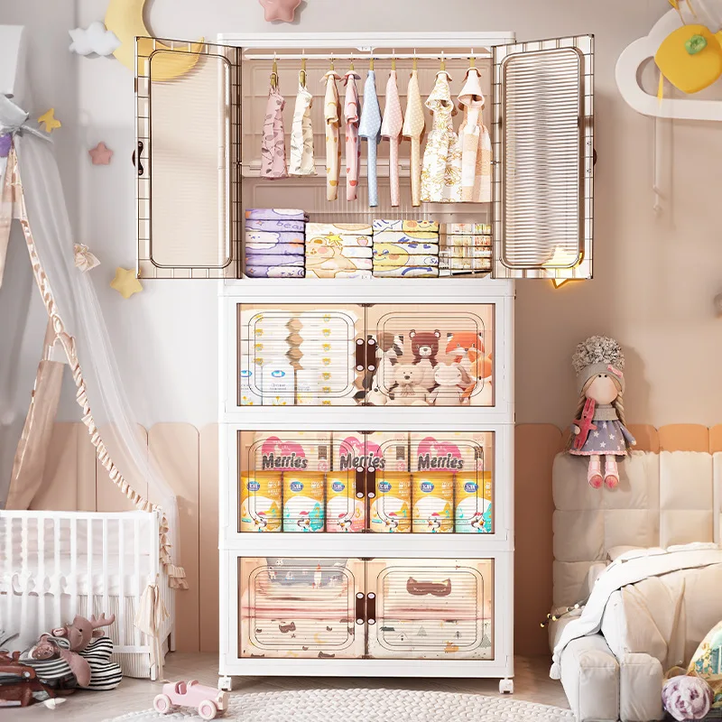Large Folding Box Installation-free Storage Closet Cabinet Children's Wardrobe Home Living Room Movable Capacity Organizer Bins