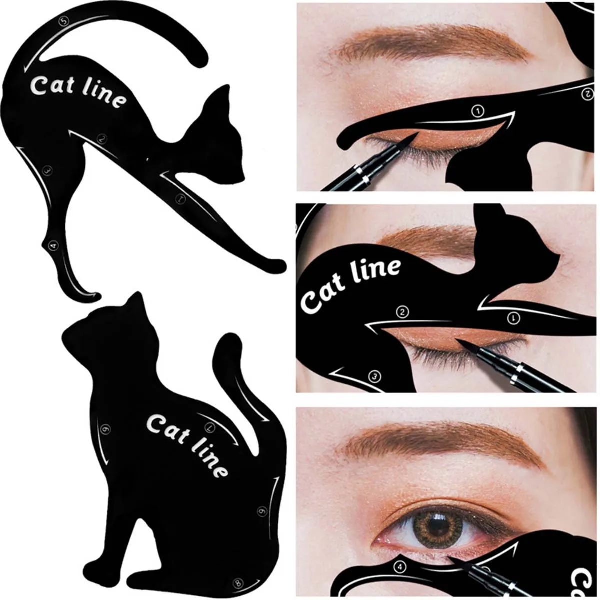 2Pcs/Set Cat Eyeliner Pro Beauty Eyebrow Mold Stencils Eye Makeup Tool Eyeliner Stencils Template Shaper Model For Women