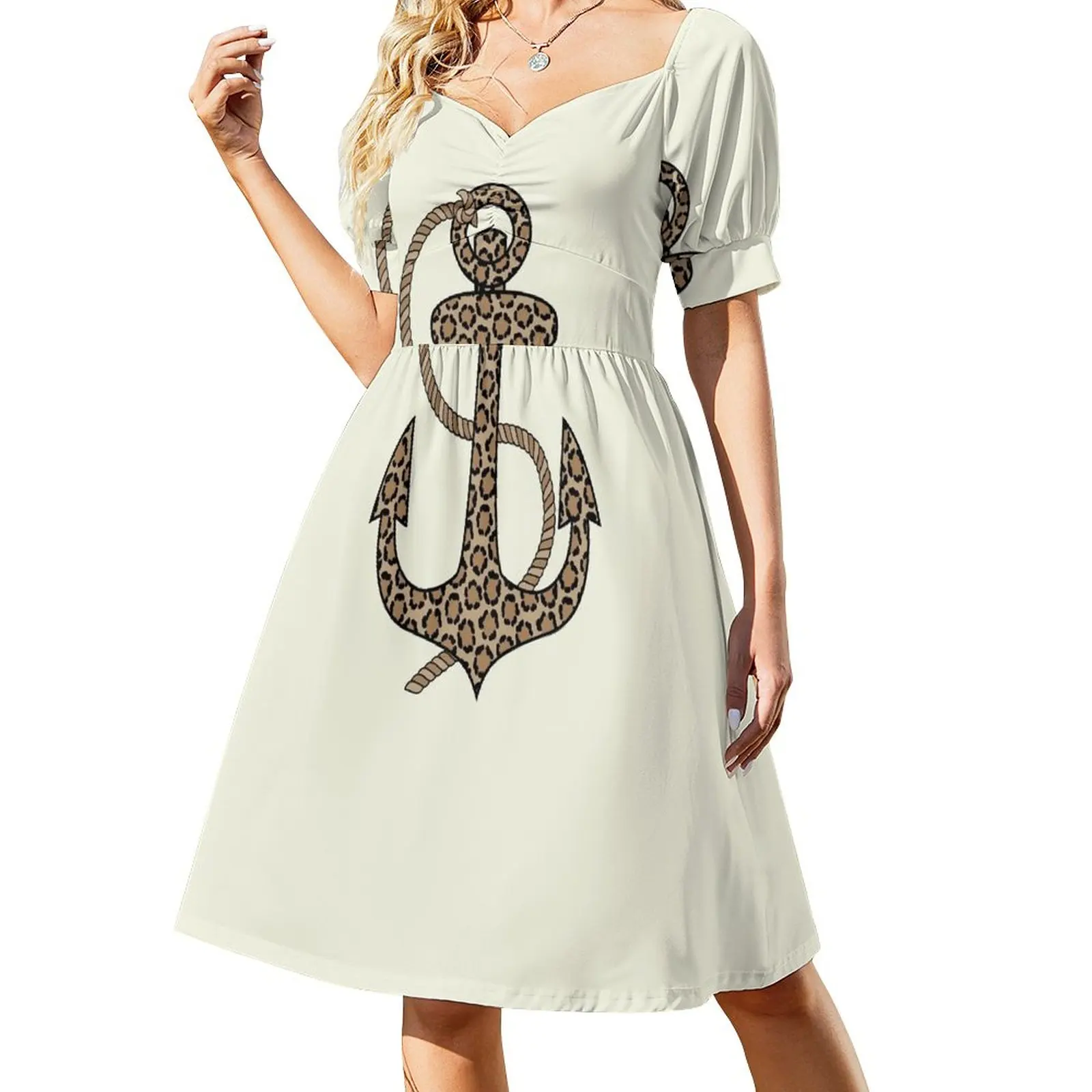 

Leopard Print Anchor Nautical Design Sleeveless Dress dress for woman Woman's evening dress