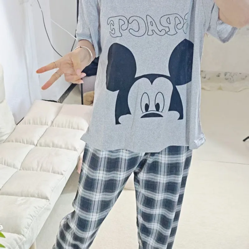 Primavera 2025 nuevo Mickey Mouse Mickey mujeres de manga larga de algodón lindo pijamas de dibujos animados postre coreano casual loungewear set