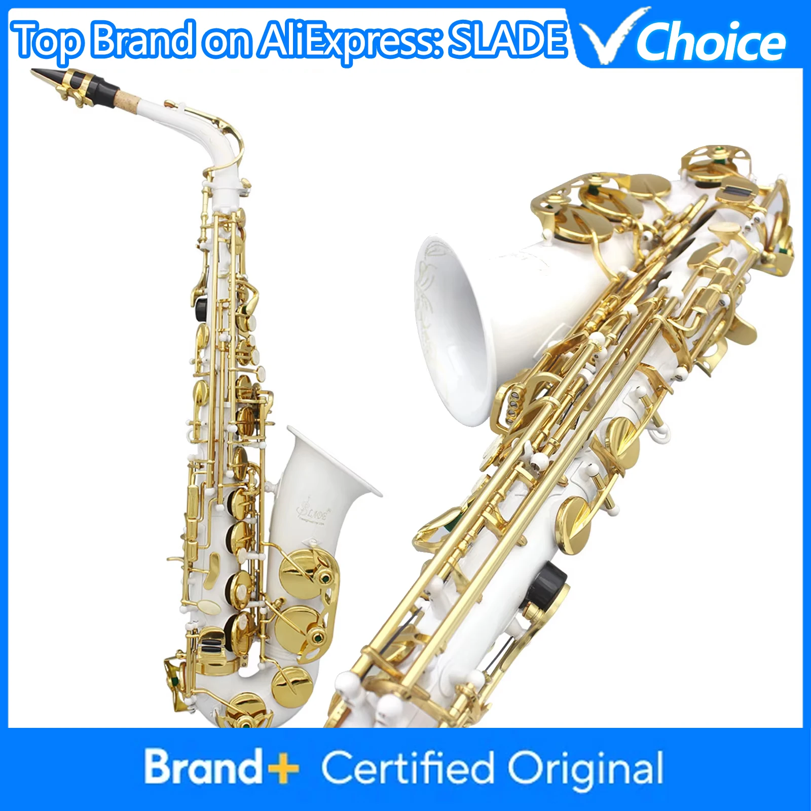 SLADE Eb Alto Saxophone E Flat White Brass Body Shell Keys White Alto Saxophone Professional Sax Woodwind Instrument With Bag