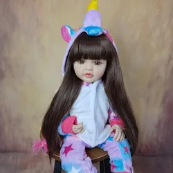 BZDOLL Reborn Baby Girl Doll 55 CM 22 Inch Soft Vinyl Lifelike Long Brown Hair Realistic Princess Toddler Bebe Birthday Gift