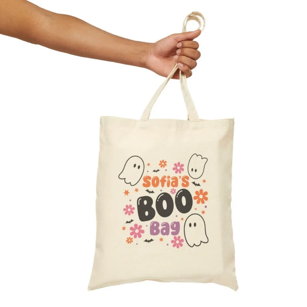 Vintage Halloween Trick or Treat Kawaii Ghost Personalized Name Shopping Bag All Saints' Day Outdoors Boys and Girls Handbag