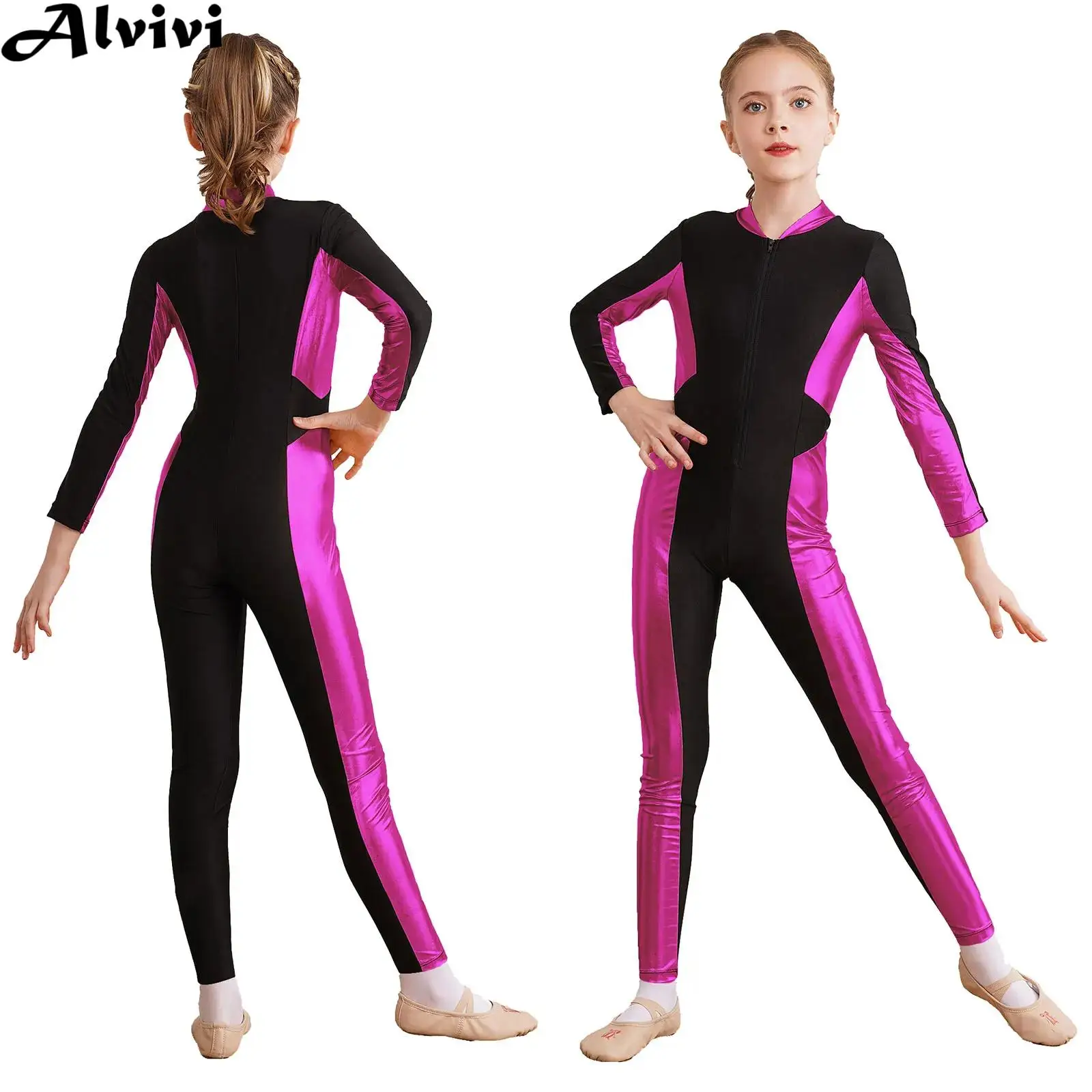 

Teen Girls Ballet Dance Leotard Long Sleeve Zipper Gymnastics Bodysuit Figure Skating Acrobatics Yoga Sports Jumpsuit Dancewear