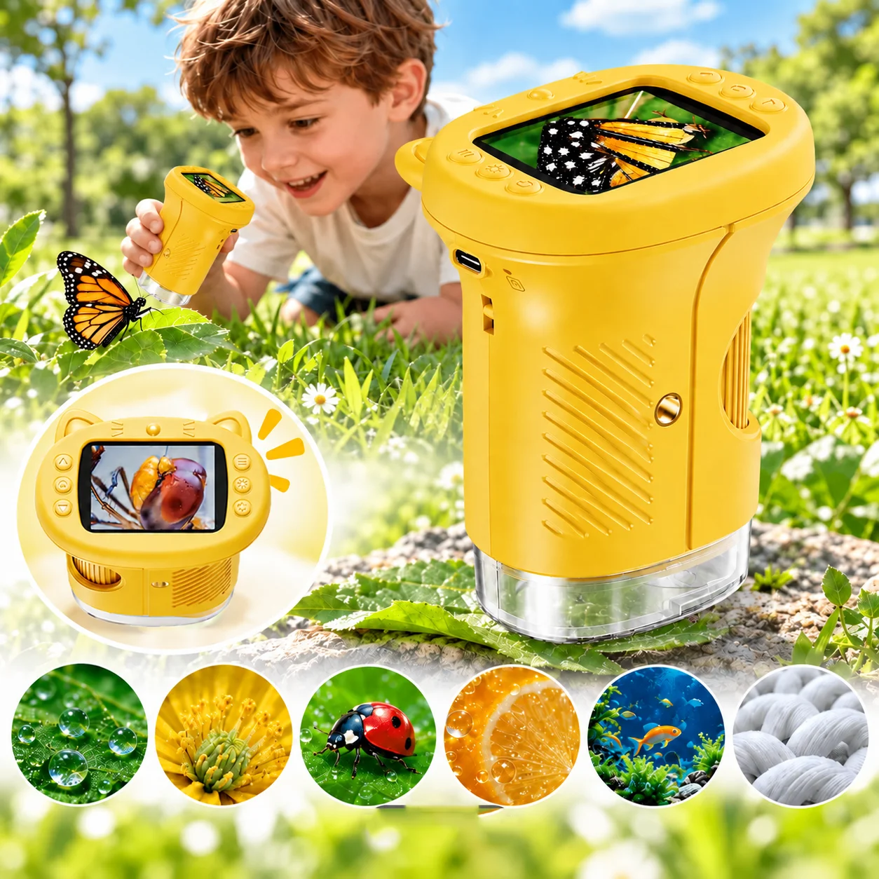 1000X Kids Microscope 2.4-Inch Handheld Digital Microscope USB Microscope Camera 8 LEDs Educational Toy Gift for Kids Students