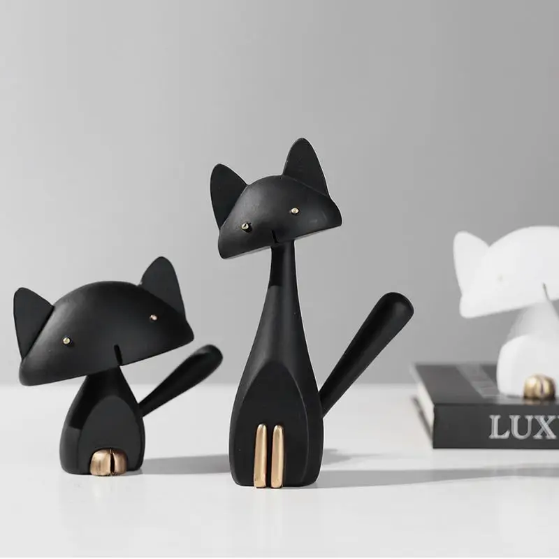 

Black Cat DIY Crafts Sweet Cartoon White Cat Model Figurines Decoration Desk Decor Garden Home Office Ornament Miniatures