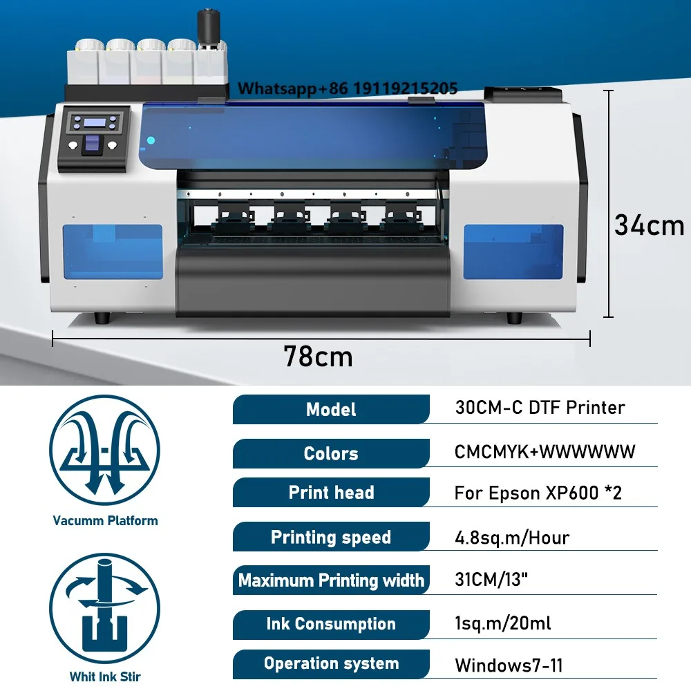 USA Warehouse Impresora 30cm DTF Printer A3 Xp600 Double Head T-Shirt Transfer Machine Direct to Film with Shaker