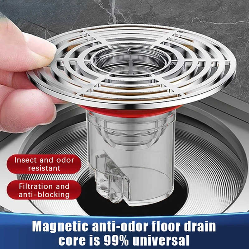 Self-Closing Odor And Insect Proof Floor Drain Core Removable Shower Drain Cover Hair Filter Sewer Strainer Plug