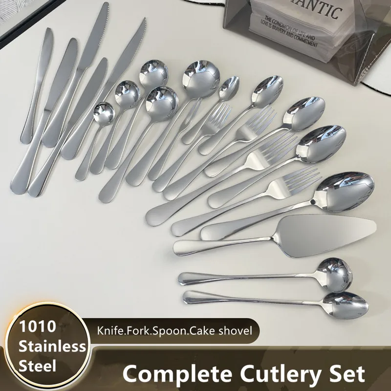 410 Stainless Steel Complete Cutlery Set Mirror Polishing Hotel Tableware Cake Coffee Tea Public Full Dinner Table Service