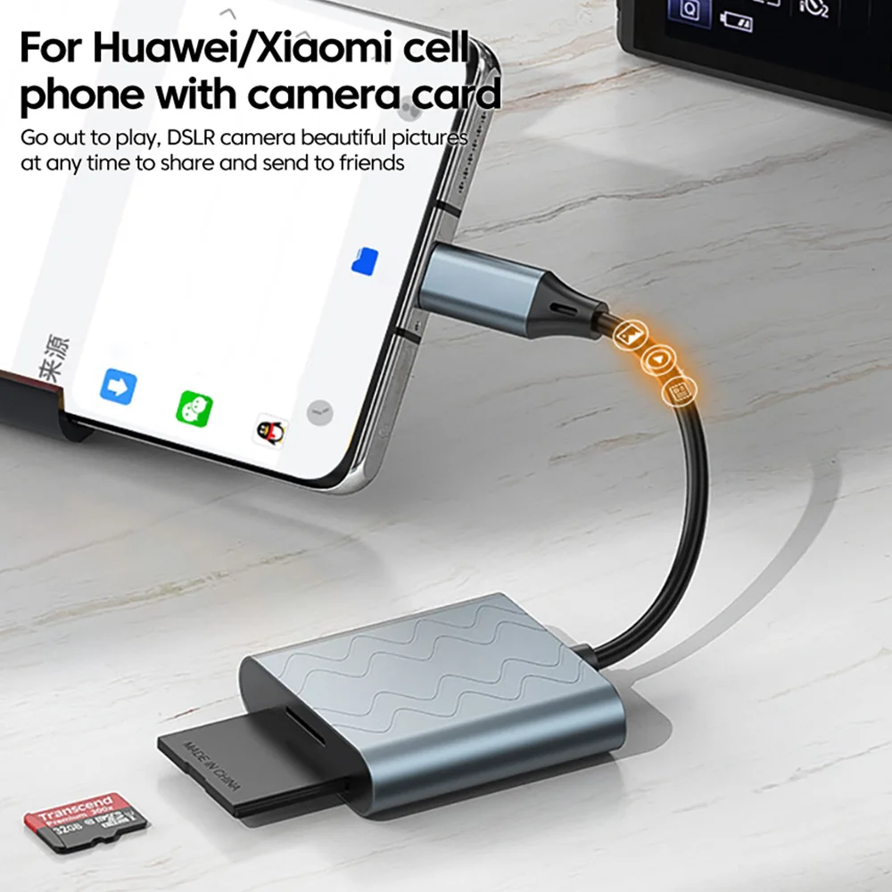 2 in 1 Type C to SD/TF Card Reader 480M Data Transfer For iPhone 15 Pro Max Xiaomi Huawei Samsung Oneplus Cellphones Accessories