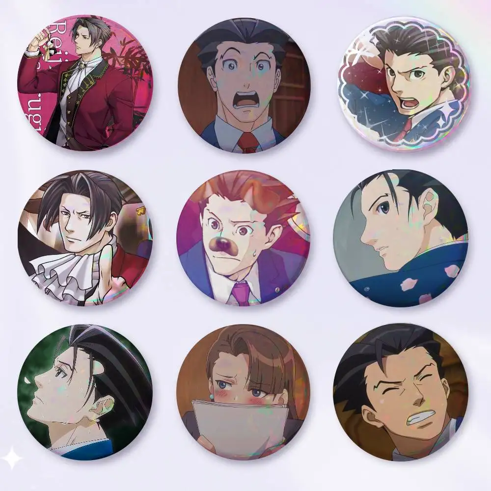 A-Anime Phoenix Wright Ace Attorney Trilogy Cartoon Round Brooches On Backpack Shirt Accessories Jewelry Badge Gift For Friends
