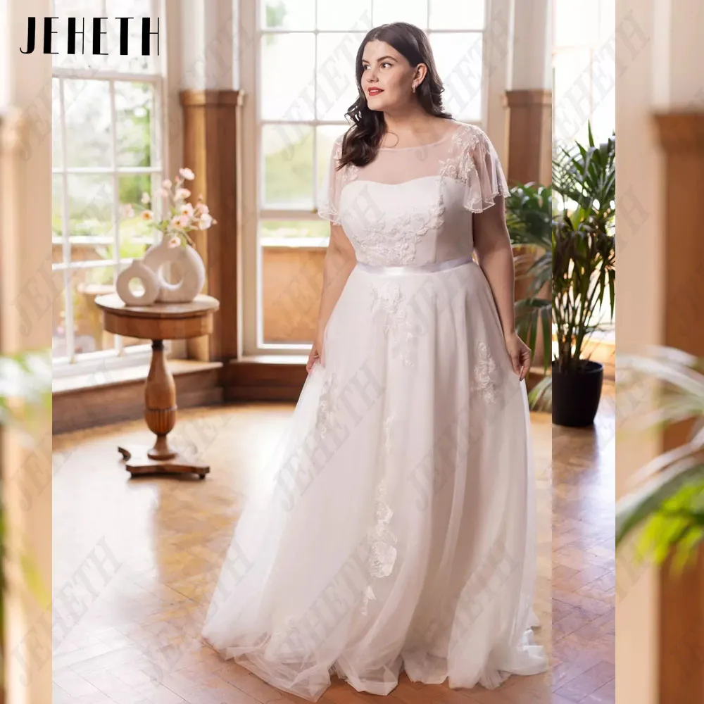 JEHETH Wedding Dresses For Women 2023 Bride O-Neck Batwing Sleeves Plus Size Bride Gowns A-Line Tulle 2023 vestidos de novia