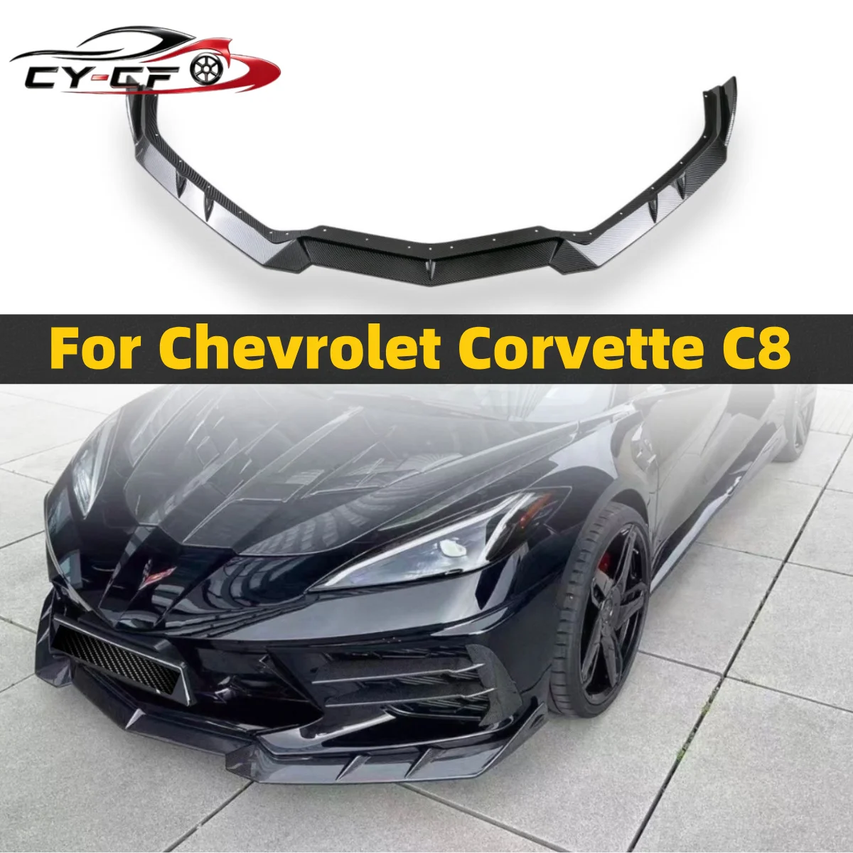

Dry Carbon Fiber Car Front Bumper Lip Spoiler Splitter For Chevrolet Corvette C8 2 Door Z51 Stingray STG 3 20-24 Glossy Black