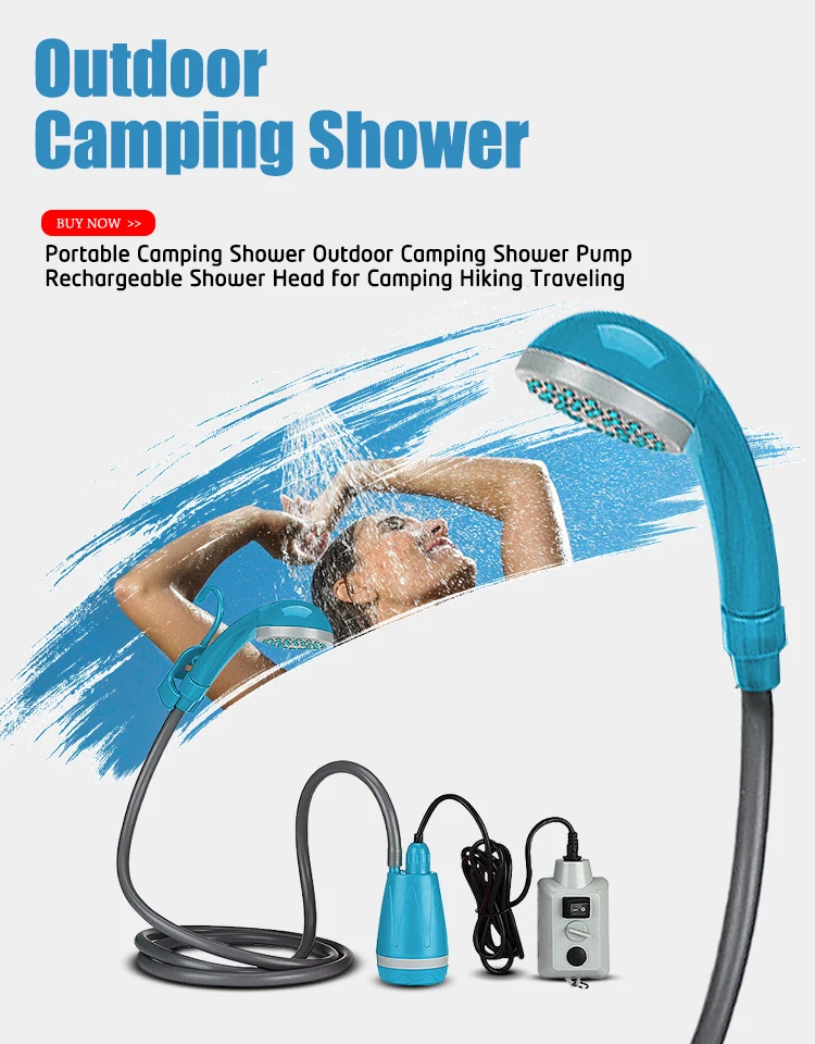 

Portable Camping Shower Outdoor Rechargeable Shower Head Bathing 3.7V Pump 4.9ft for Camping Beach Swimming Car & Pet Cleaning