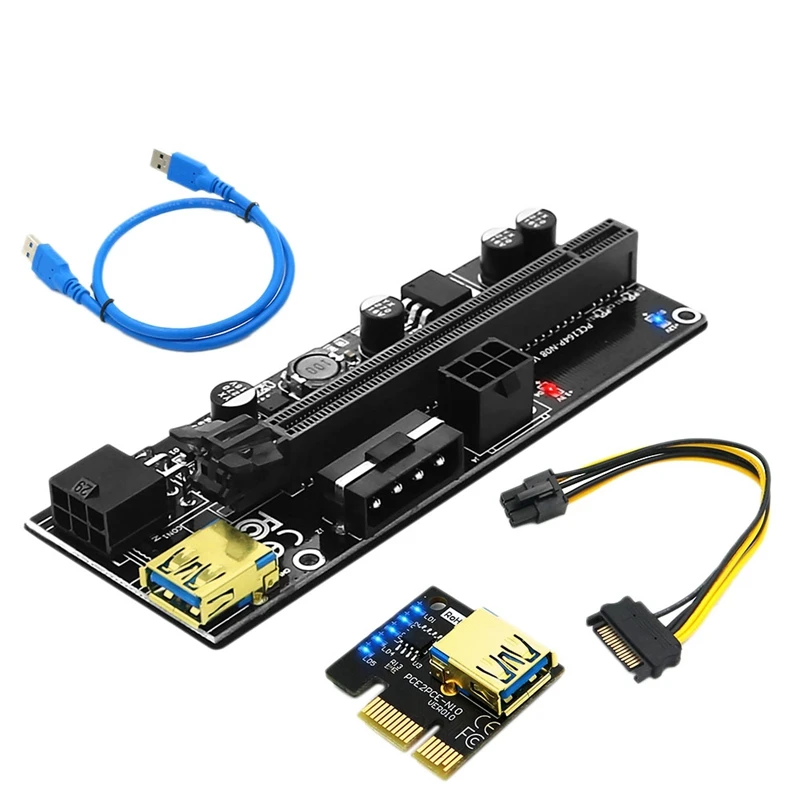 New Version 009S Plus PCI-E 1X To 16X USB3.0 60Cm SATA3.0 Graphics Riser Card With Blue Flash LED For BTC Miner