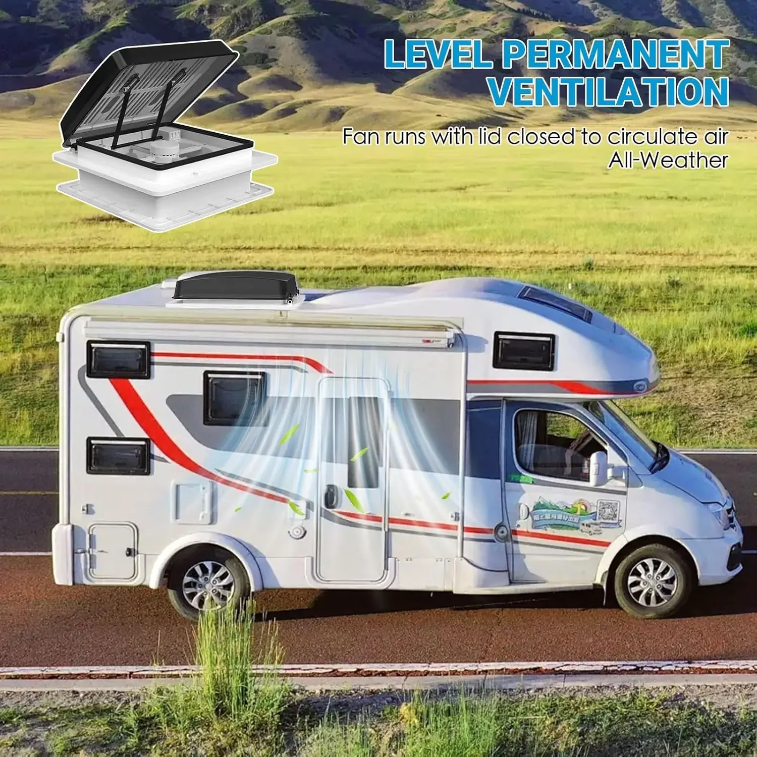 مروحة عادم قابلة للعكس بفتحة تهوية RV مقاس 14 بوصة من Air Max، مروحة سقف لتهوية الهواء RV ذات صوت منخفض للغاية 12 فولت عن بعد مع مستشعر المطر #6