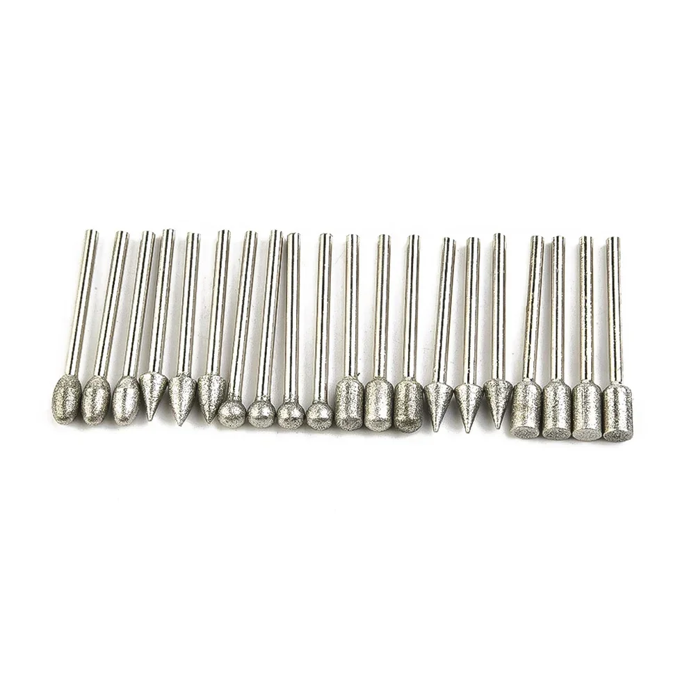 20x 3mm Shank Diamond Grinding Burr Drill Bits Accessories  Abrasive Tools Mini Drill Burrs Bit Set Woodworking Tools