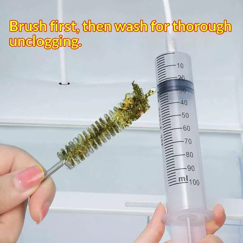 All-inclusive Cleaning Tools Set With Anti-Clog Feature - Brush, Hose, Syringe, Fridge Drain Hole Cleanser And More〔White〕