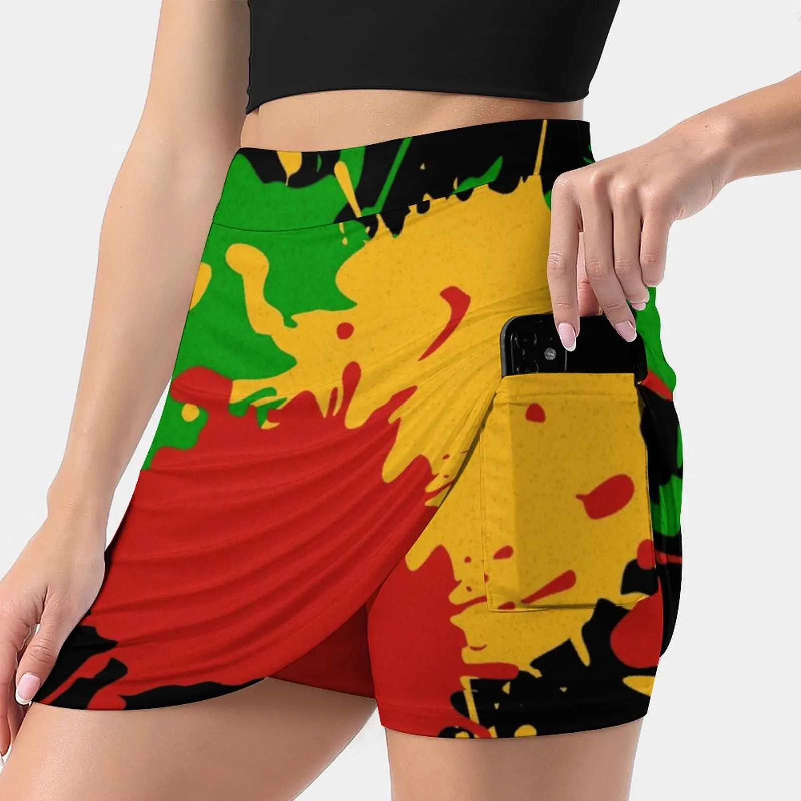 Rastafari Colors-Splashes Green Yellow Red Women's skirt Y2K Summer Clothes 2022 Kpop Style Trouser Skirt With Pocket Eddart