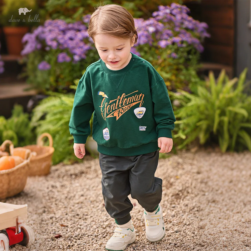 Dave Bella Boys Top Trousers Suits Spring Autumn Kids Casual Pullover Elastic Pant Soft Two-piece Set Children Clothes DB1260152