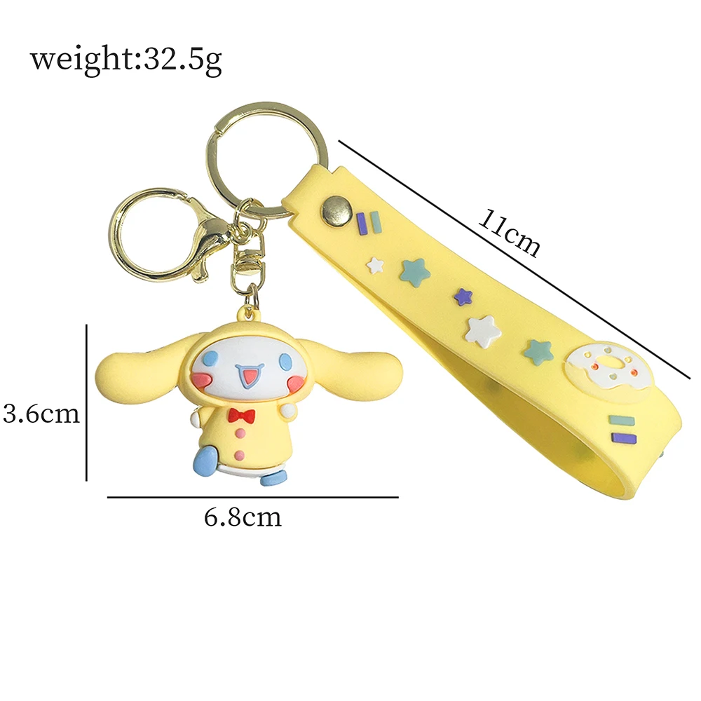 Bandai Sanrio Cartoon Doll Keychains Cute Cinnamoroll Pendant Silicone Keyrings Anime Figure Kawaii Keyholder Periphery Gifts