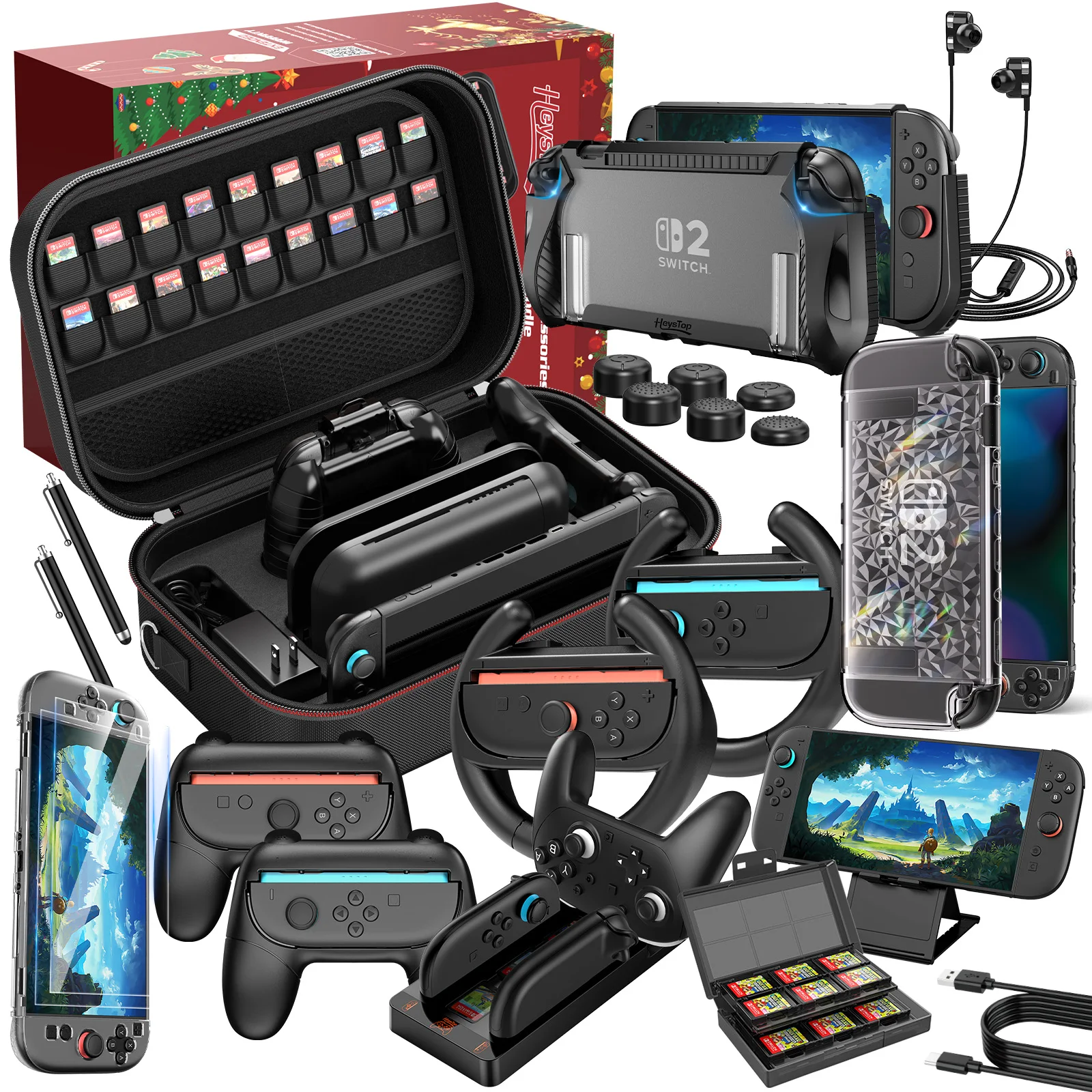 26 in 1 for Switch 2 Case Accessories Large Gift Pack,2025 Switch 2 EVA Bundle Kit for Christmas,Halloween,Men Women Luxury Gift