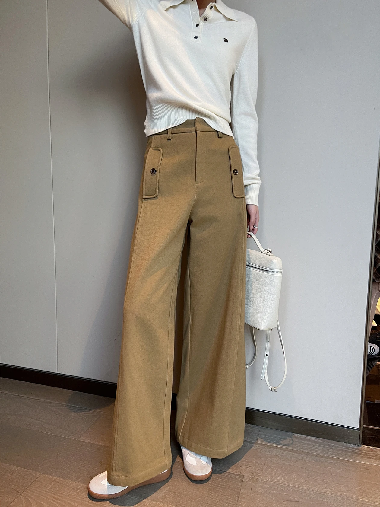 

Khaki High Waist Casual Pants Women's Faionable Wide Leg Long Trousers Winter 2025 New Workwear Sle Commute Wind
