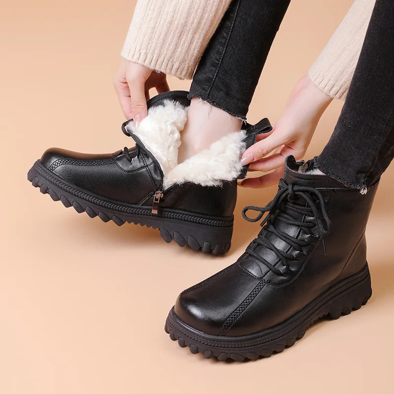 

Cotton boots 2025 fashion autumn and winter women's shoes snow boots leather shoes with fleece women's short boots