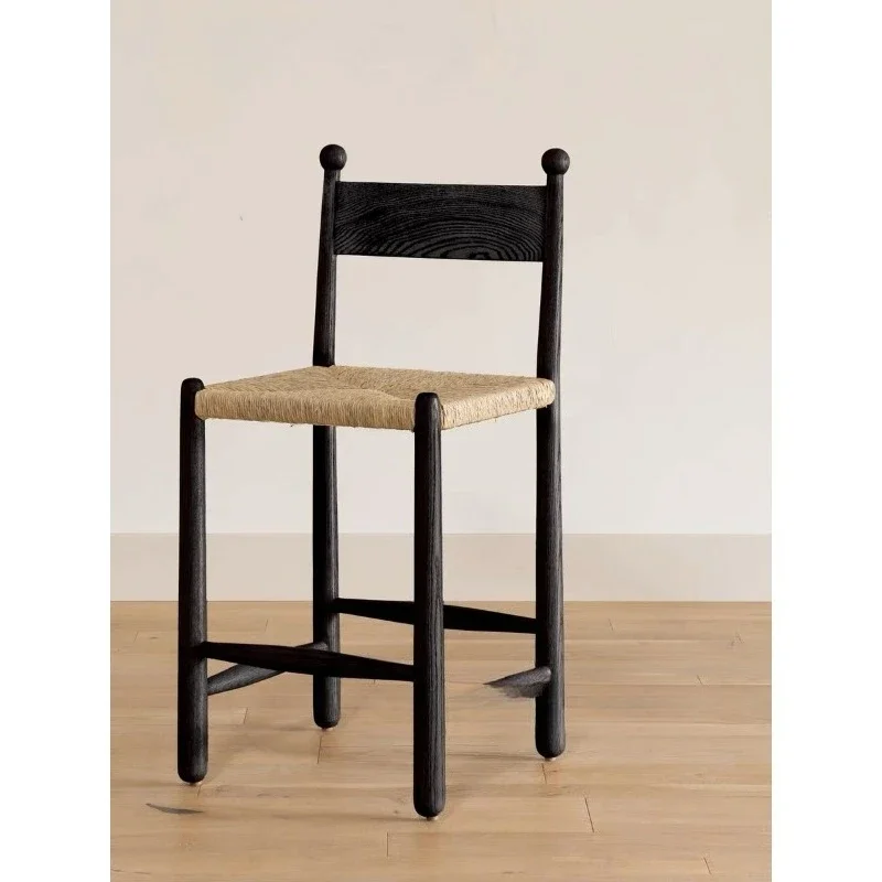 Retro rattan chair Dining Home simple rope bar Island chair Medieval designer high stool