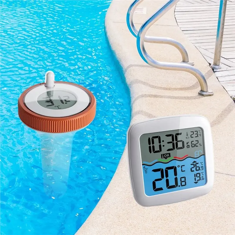 Highly Recommended Pool Water Thermometer Wireless Floating Thermometers For Swimming Pool Bathrooms Aquarium With Clock For Ind