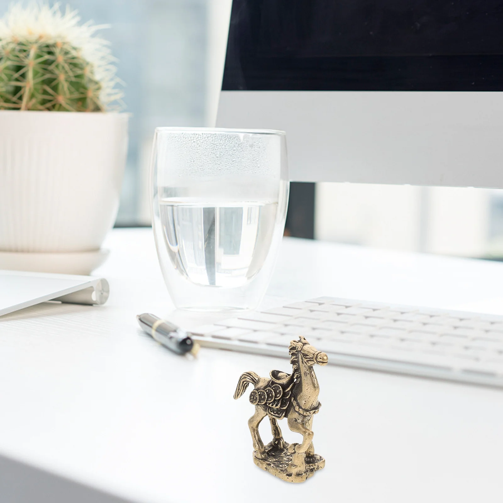

Brass Horse Zodiac Sculpture Chinese Feng Shui Wealth Symbol Office Desk Tea Pet Decorative Home Ornament Riding Horse Statue