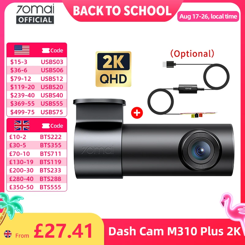 70mai Dash Cam M310 Plus 2K 1440P Super Night Visi
