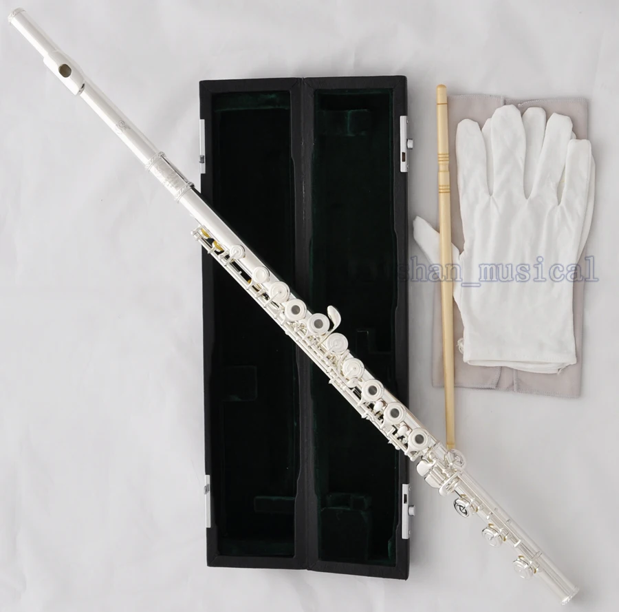 high quality Professional Silver Plated C Tone Flute B Foot 17 Open Hole Split E Italian Pads