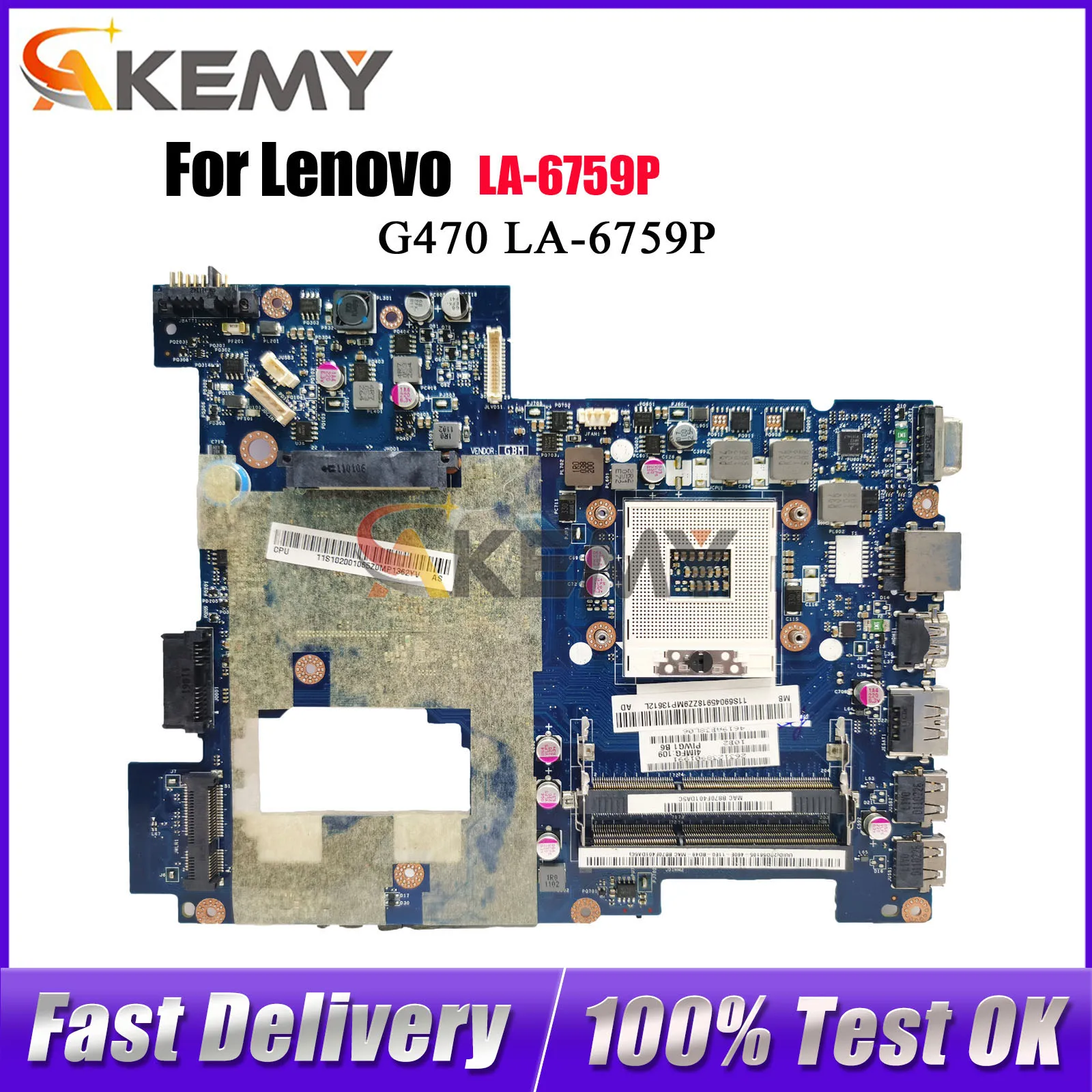 

For Lenovo Ideapad G470 LA-6759P Laptop Motherboard with DDR3 HM65 GMA HD 3000 100% Tested OK