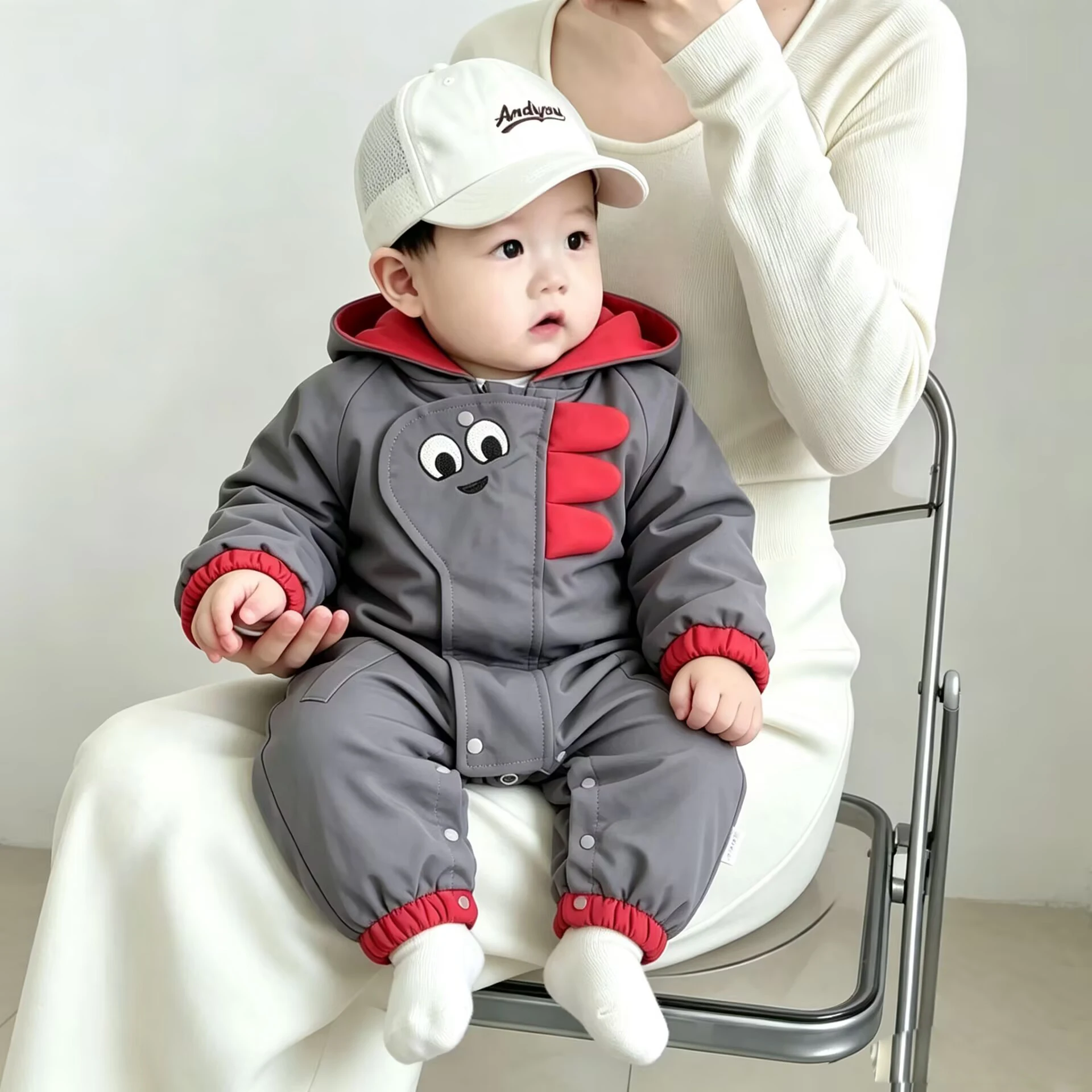 IYEAL Baby Cartoon Dinosaur Hooded Romper Long Sleeve Zipper Infant Jumpsuit, Newborn Windproof  Autumn Winter Fleece Romper