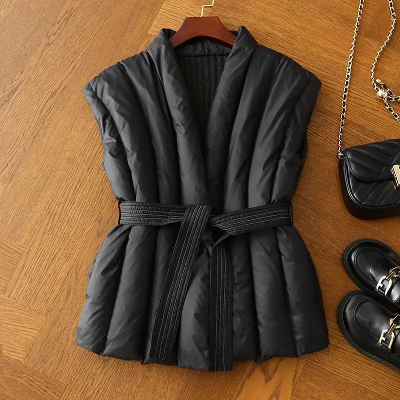 

Ele White Du down Knitted Vest Faionable Slimming Autumn Winter New Sle Celebri Endorsed Padded Jaet Coat