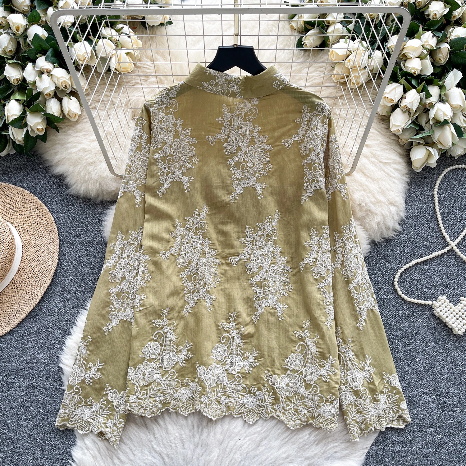 Hotsweet vintage mangas compridas botão bordado fino topo francês streetwear moda sexy high street outono camisetas