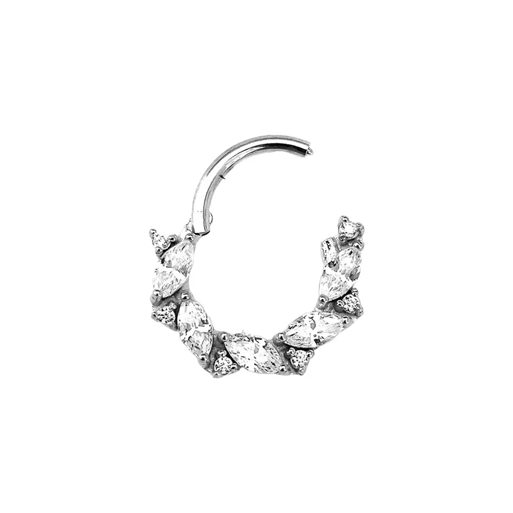 Anelli al naso con segmento di fiore Marquise CZ Piercing al setto Daith Conch Helix incernierato Click Hoop orecchino 316L acciaio chirurgico 16G