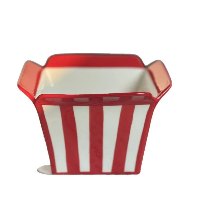 وعاء الوجبات الخفيفة الإبداعية الأحمر مخطط الفشار البطاطس المقلية وجبة خفيفة وعاء الفاكهة المنزلية طبق للسلطة وعاء سيراميك عالي القيمة
