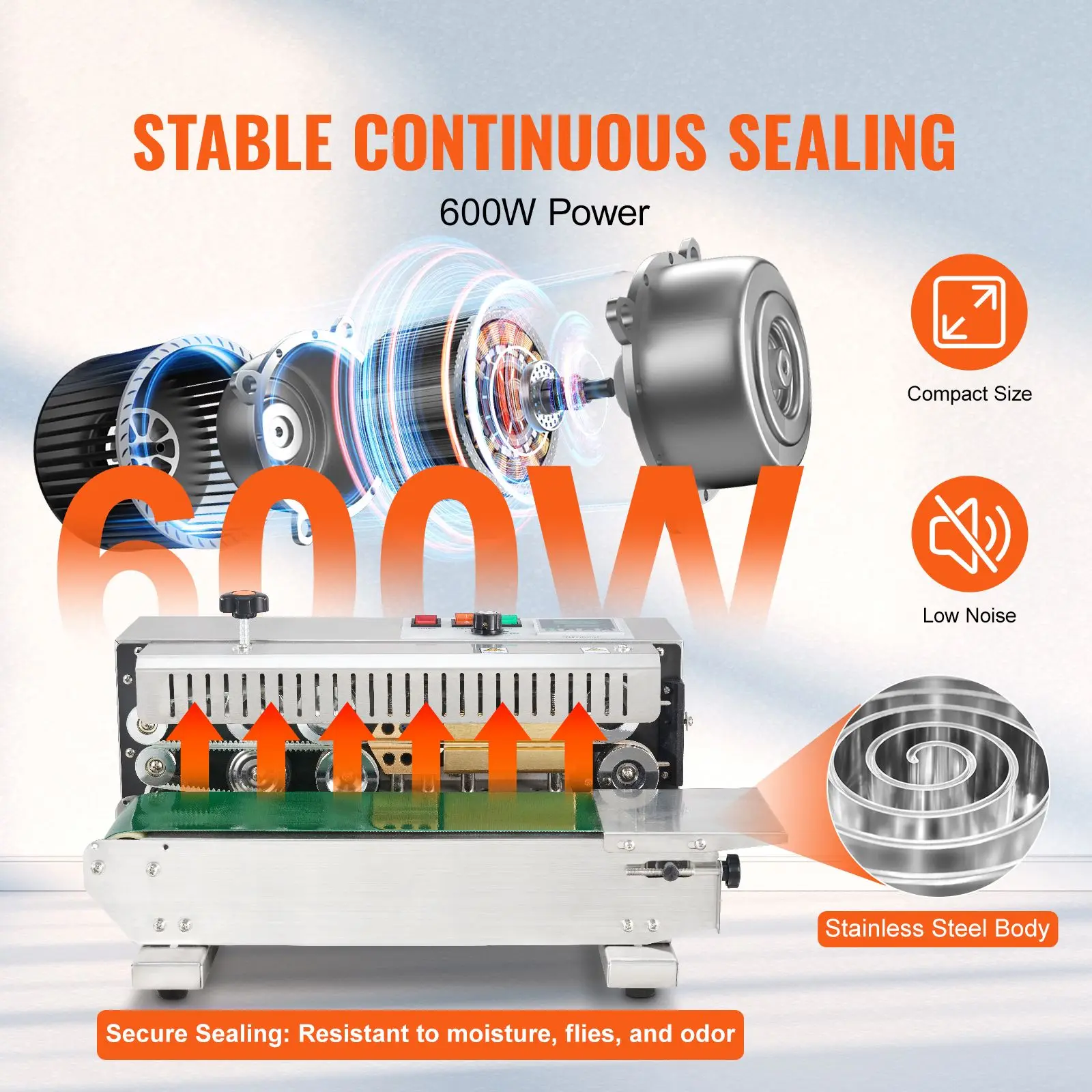 Continuous Bag Band Sealing Machine, 0.24-0.47 in/6-12 mm Seal Width, Horizontal Band Sealer with Digital Temperature Control