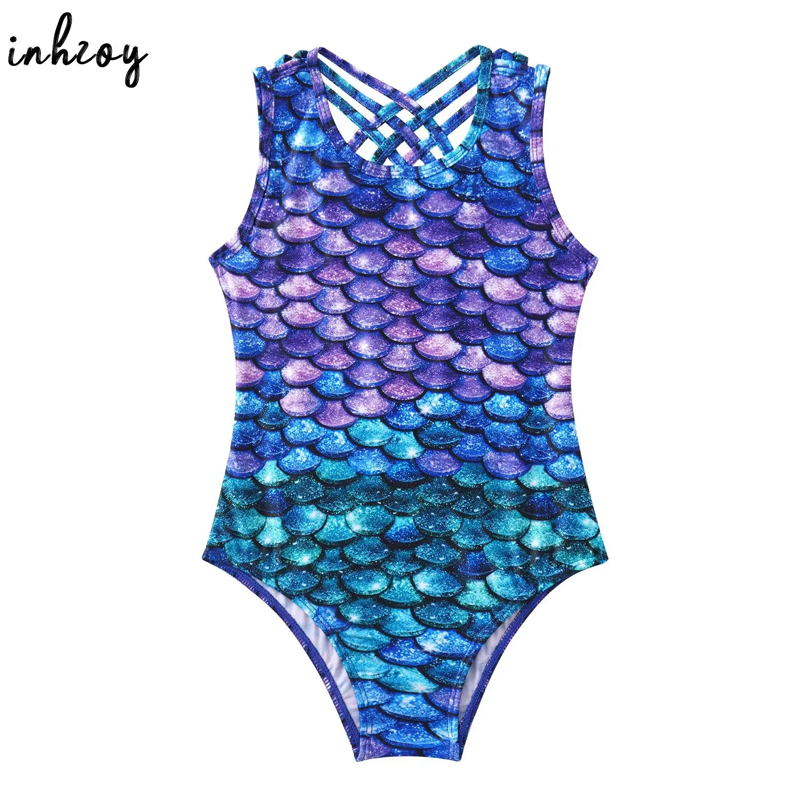 

Children Girls One Piece Swimsuit Fish Scales Mermaid Cosplay Bodysuit Pool Party Swimming Costume Summer Vacation Beachwear