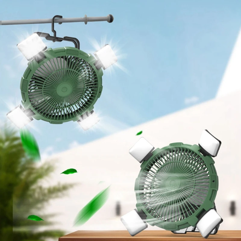 Camping Fan 8000Mah Rechargeable Portable Wireless Camping Ceiling Fan With Light And Remote Outdoor Camping Fans