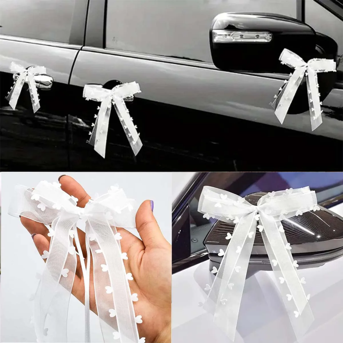 10 unids/set de lazos de cinta blanca para boda, decoración de copa de vino para coche, despedida de soltera, silla de fiesta de cumpleaños, lazo, envoltura de regalo de boda