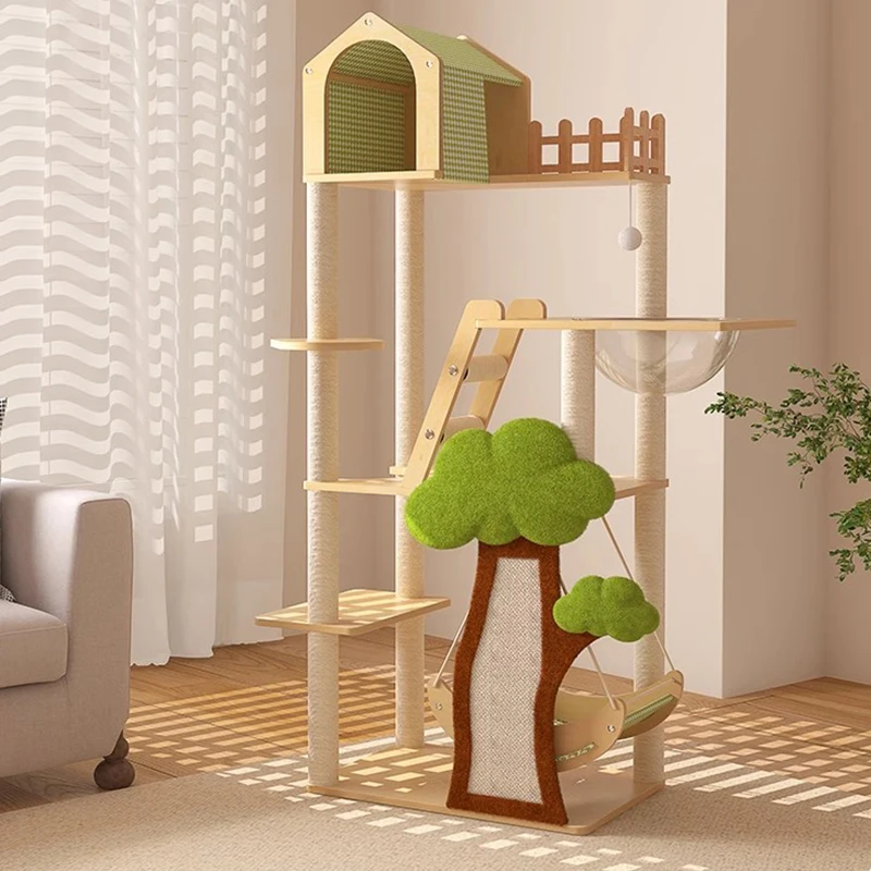 

Castle Towers Cat Tower Tree House Condo Castle Wall Cat Tower Furniture Stairs Wood Gatos Productos Para Mascotas Pet Toy