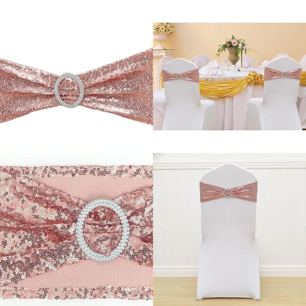 

50 упаковок поясов для стула с блестками розового золота и серебряными пряжками для декора свадьбы и вечеринки