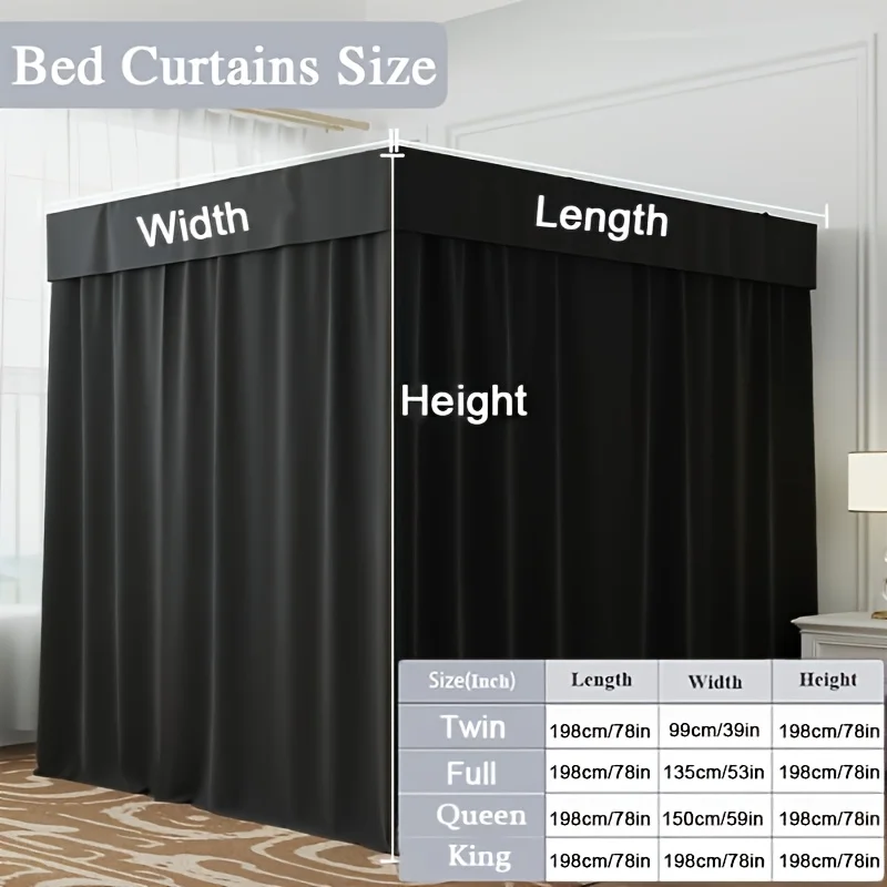 Canopy Bed Curtain for Girls, Large Size Canopy Curtains and Bed Curtains Home Decor Bed Canopy Curtains (Solid Black)