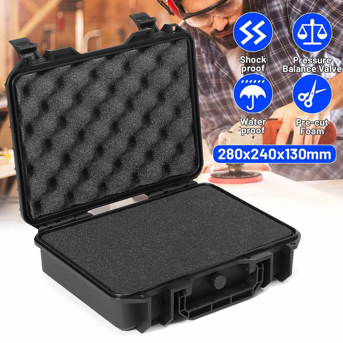 ABS Plastic Tool Box  Sealed Hard Carry Safety Equipment Toolbox Suitcase Impact Resistant Tool Case Shockproof with Foam